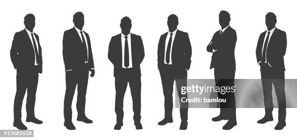 stockillustraties, clipart, cartoons en iconen met zes zakenlieden sihouettes - man in suit