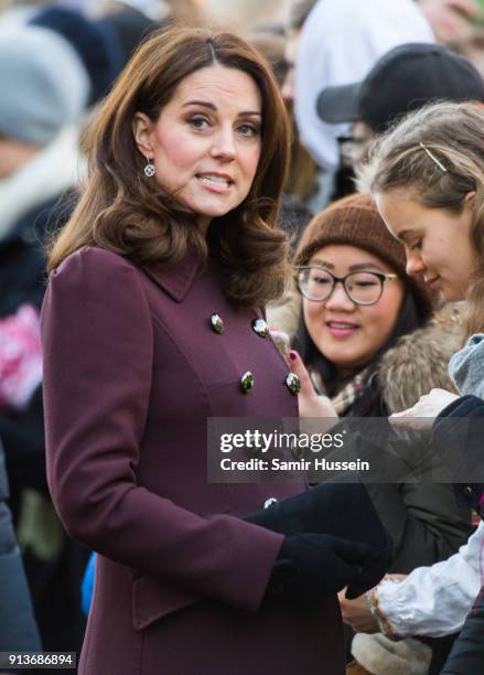 Catherine, Duchess of Cambridge arrives at Hartvig Nissen School, the location for the successful Norwegian television programme 'Skam', where they...