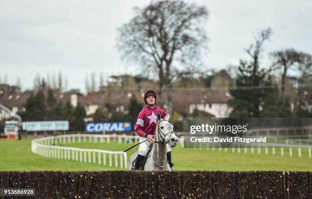 Dublin , Ireland - 3 February 2018; Petit Mouchoir, with Davy Russell up, look at the final fence prior to the Frank Ward Solicitors Arkle Novice...