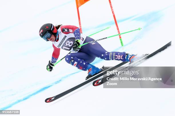 Stacey Cook of USA competes during the Audi FIS Alpine Ski World Cup Women's Downhill Training on February 3, 2018 in Garmisch-Partenkirchen, Germany.