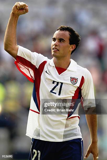 Landon Donovan of the USA celebrates after the Mexico v USA, World Cup Second Round match played at the Jeonju World Cup Stadium, Jeonju, South Korea...