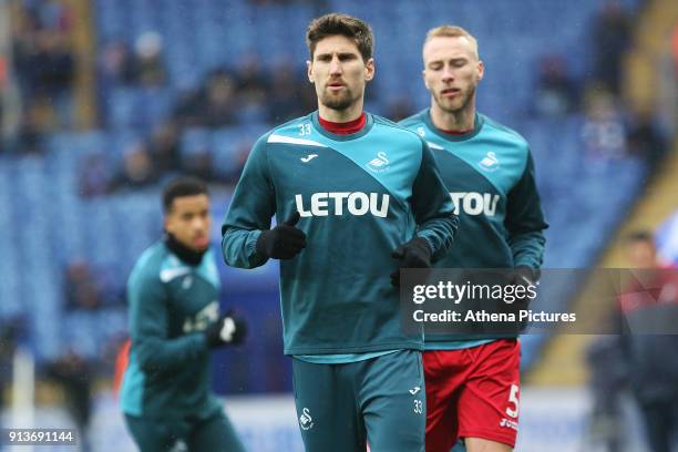 Federico Fernandez of Swansea prior to kick off of the Premier League match between Leicester City and Swansea City at the Liberty Stadium on...