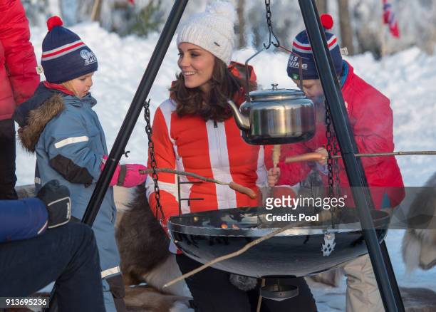 Catherine, Duchess of Cambridge attends an event organised by the Norwegian Ski Federation, where they join local nursery children in a number of...