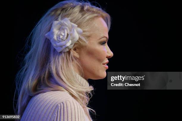 Actress Pamela Anderson attends the '25th Paris Manga & Sci-Fi Show' at Parc des Expositions Porte de Versailles on February 3, 2018 in Paris, France.