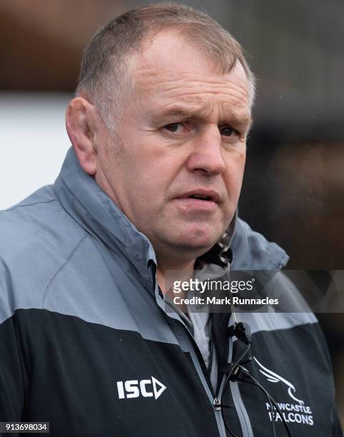 Newcastle Falcons Director of Rugby Dean Richards looks on during the Anglo-Welsh Cup match between Newcastle Falcons and Gloucester Rugby at...