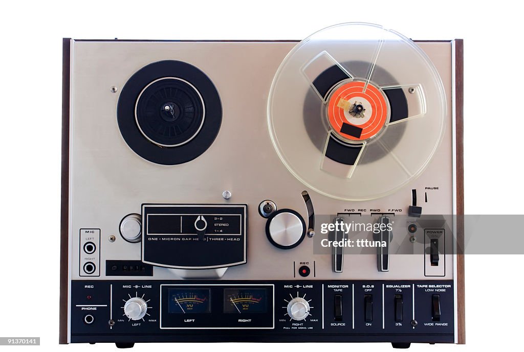 Vintage tape player, cut out on white background