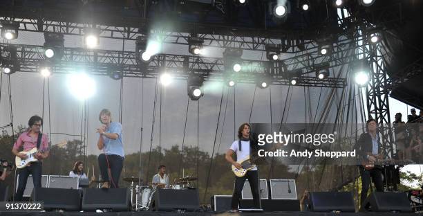 Laurant Brancowitz, Thomas Mars, Deck D'Arcy and Christian Mazzalai of Phoenix perform on stage on the Day 1 of Austin City Limits Festival 2009 at...