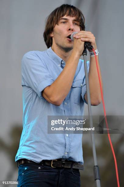 Thomas Mars of Phoenix performs on stage on the Day 1 of Austin City Limits Festival 2009 at Zilker Park on October 2, 2009 in Austin, Texas.