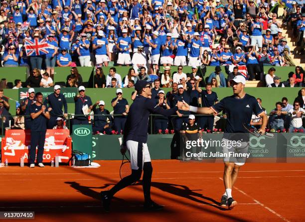 Dom Inglot and Jamie Murray of Great Britain take on Pablo Carreno Busta and Feliciano Lopez of Spain in the doubles during day two of the Davis Cup...