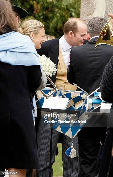 Barbara Schoeneberger and Maximilian von Schierstaedt attend their church wedding at the church of Rambow on October 3, 2009 in Rambow, Germany.