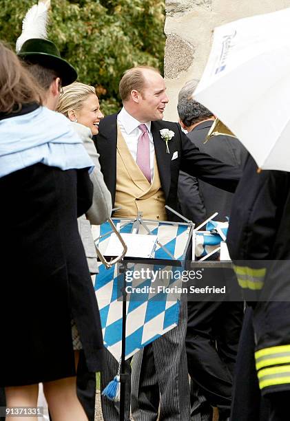 Barbara Schoeneberger and Maximilian von Schierstaedt attend their church wedding at the church of Rambow on October 3, 2009 in Rambow, Germany.