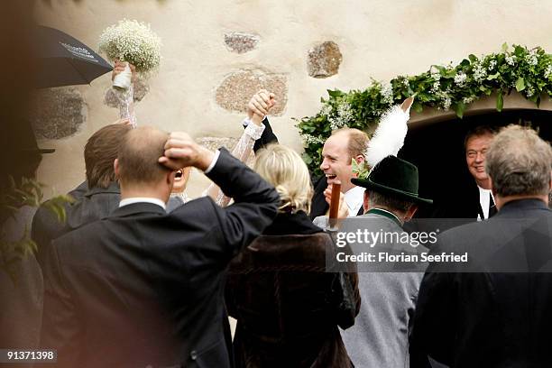 Barbara Schoeneberger and Maximilian von Schierstaedt attend their church wedding at the church of Rambow on October 3, 2009 in Rambow, Germany.