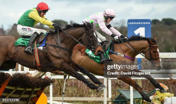 Dublin , Ireland - 3 February 2018; Supasundae, with Robbie Power up, left, jump the last next to Faugheen, with Paul Townend up, on their way to...