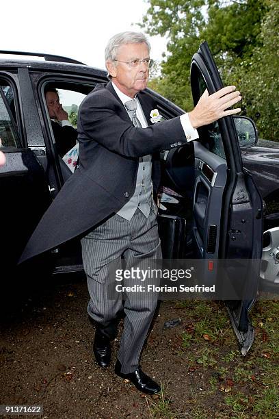 Hans Schoeneberger, father of Barbara Schoeneberger arrives for the church wedding of Barbara Schoeneberger and Maximilian von Schierstaedt at the...
