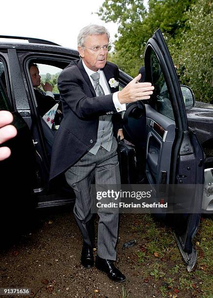 Hans Schoeneberger, father of Barbara Schoeneberger arrives for the church wedding of Barbara Schoeneberger and Maximilian von Schierstaedt at the...