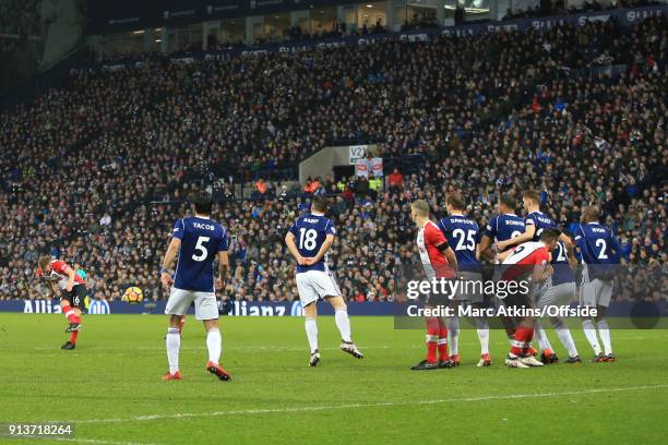 James Ward-Prowse of Southampton scores their 3rd goal during the Premier League match between West Bromwich Albion and Southampton at The Hawthorns...