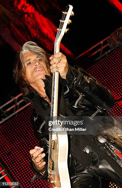 Aerosmith guitarist Joe Perry performs during a concert at the Bare Pool Lounge at The Mirage Hotel & Casino to celebrate the resort's 20th...