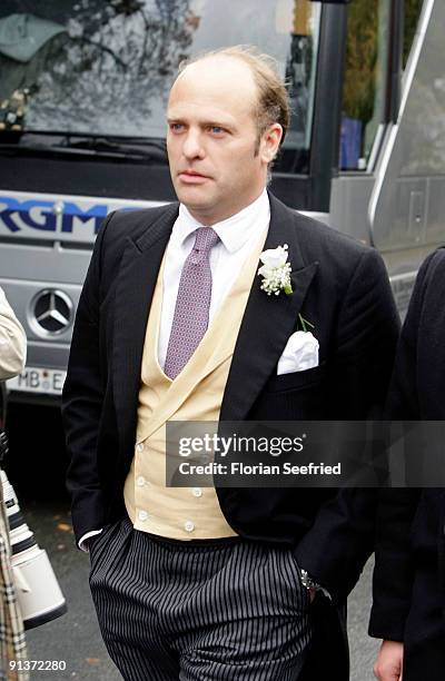 Maximilian von Schierstaedt arrives for his church wedding with Barbara Schoeneberger at the church of Rambow on October 3, 2009 in Rambow, Germany.