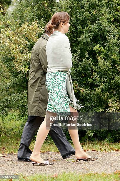 Gioia von Thun and guest arrive for the church wedding of Barbara Schoeneberger and Maximilian von Schierstaedt at the church of Rambow on October 3,...