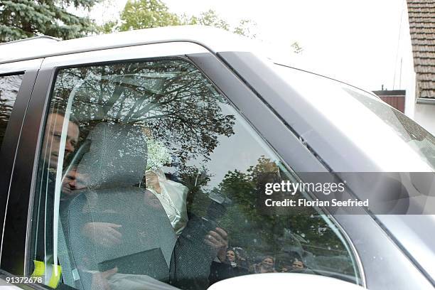 Barbara Schoeneberger leaves her church wedding with Maximilian von Schierstaedt at the church of Rambow on October 3, 2009 in Rambow, Germany.