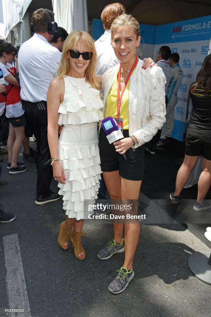 Kylie Minogue speaks with Nicki Shields at the ABB FIA Formula E