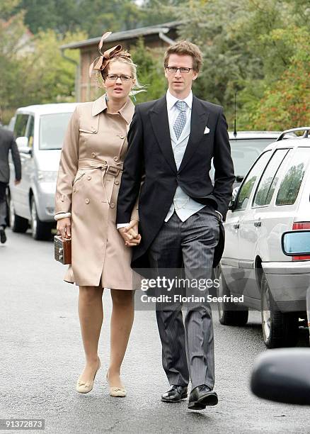 Manuel prince von Bayern and Anna princess von Bayern arrive for the church wedding of Barbara Schoeneberger and Maximilian von Schierstaedt at the...