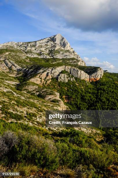 view of the mountain sainte victoire - aix en provence stock pictures, royalty-free photos & images