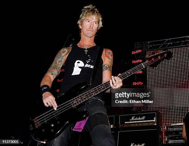 Bassist Duff McKagan performs during a concert at the Bare Pool Lounge at The Mirage Hotel & Casino to celebrate the resort's 20th anniversary early...