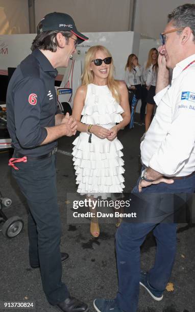 Kylie Minogue speaks with Jay Penske , Dragon Racing owner, and FIA Formula E CEO Alejandro Agag at the ABB FIA Formula E Antofagasta Minerals...