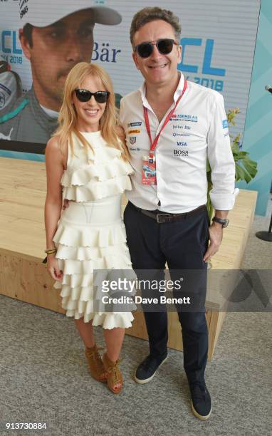 Kylie Minogue and FIA Formula E CEO Alejandro Agag attend the ABB FIA Formula E Antofagasta Minerals Santiago E-Prix on February 3, 2018 in Santiago,...