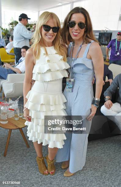 Kylie Minogue and Ana Aznar Botella attend the ABB FIA Formula E Antofagasta Minerals Santiago E-Prix on February 3, 2018 in Santiago, Chile.