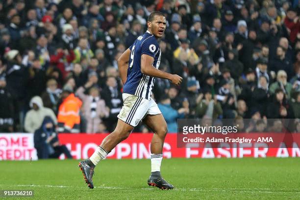 Salomon Rondon of West Bromwich Albion celebrates after scoring a goal to make it 2-3 during the Premier League match between West Bromwich Albion...
