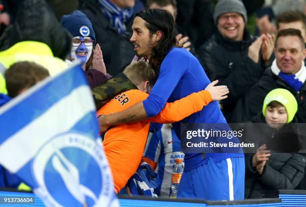 Matias Ezequiel Schelotto of Brighton and Hove Albion shows appreciation to the fans during the Premier League match between Brighton and Hove Albion...