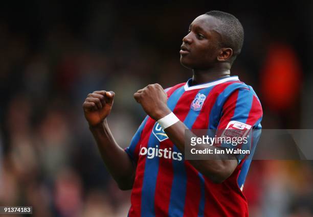 Alassane N'Diaye of Crystal Palace celebrates scoring a goal during the Coca Cola Championship match between Crystal Palace and Blackpool at Selhurst...