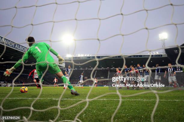 James Ward-Prowse of Southampton scores their 3rd goal from a free kick during the Premier League match between West Bromwich Albion and Southampton...