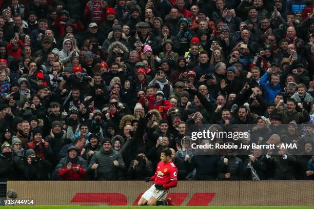 Alexis Sanchez of Manchester United celebrates after scoring a goal to make it 2-0 during the Premier League match between Manchester United and...