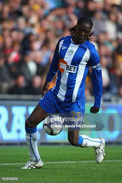 Mario Melchiot of Wigan in action during the Barclays Premier League match between Hull City and Wigan Athletic at KC Stadium on October 3, 2009 in...