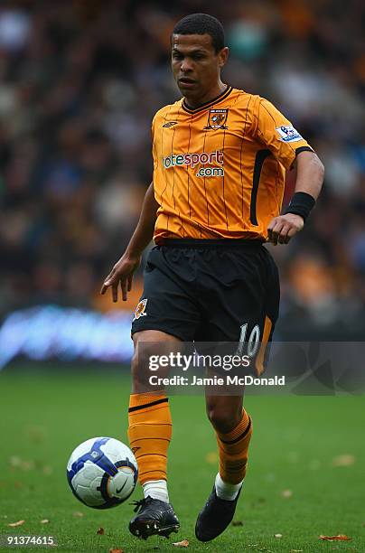 Geovanni of Hull City in action during the Barclays Premier League match between Hull City and Wigan Athletic at KC Stadium on October 3, 2009 in...