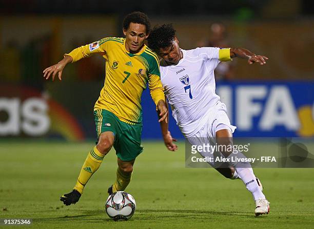 Dylon Claasen of South Africa is challenged by Mario Martinez of Honduras during the FIFA U20 World Cup Group F match between South Africa and...