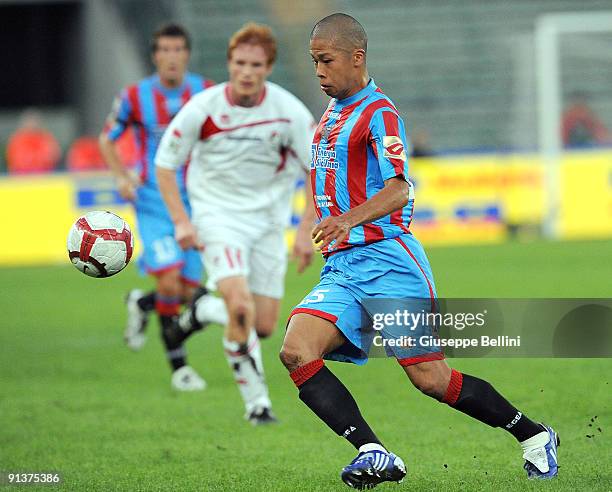 Takayuki Morimoto Catania Calcio in action during the serie A match between AS Bari and Catania Calcio at Stadio San Nicola on October 3, 2009 in...