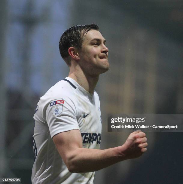 Preston North End's Paul Huntington celebrates his teams win during the Sky Bet Championship match between Preston North End and Hull City at...