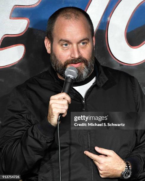 Comedian Tom Segura performs during his appearance at The Ice House Comedy Club on February 2, 2018 in Pasadena, California.