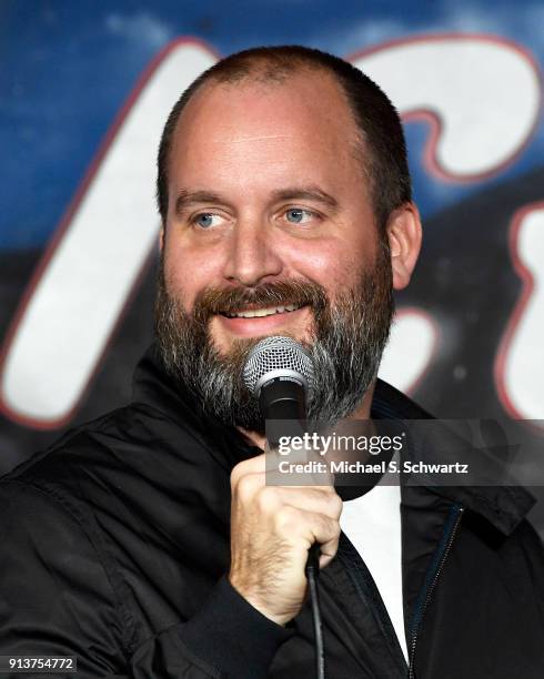 Comedian Tom Segura performs during his appearance at The Ice House Comedy Club on February 2, 2018 in Pasadena, California.