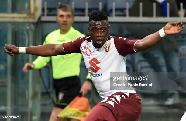 Afriyie Acquah of Torino in action during the serie A match between UC Sampdoria and Torino FC at Stadio Luigi Ferraris on February 3, 2018 in Genoa,...