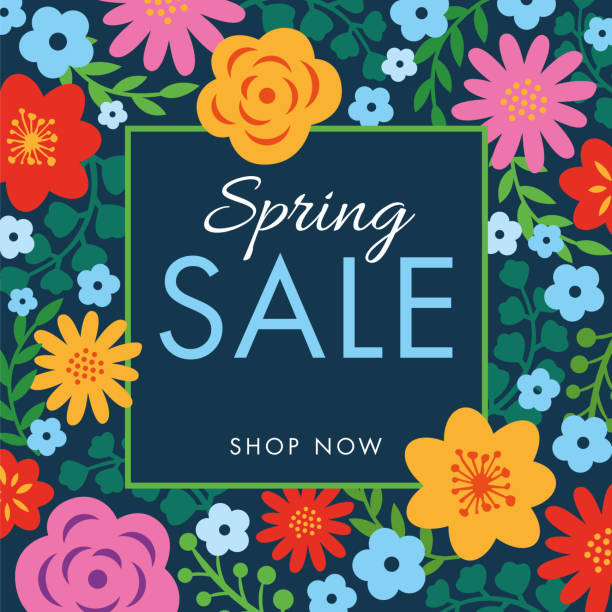 spring sale background with flowers frame. - spring background stock illustrations