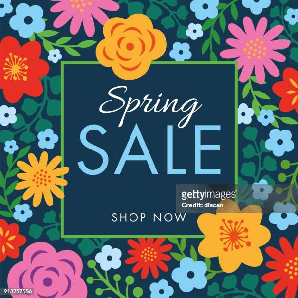 spring sale background with flowers frame. - springtime stock illustrations