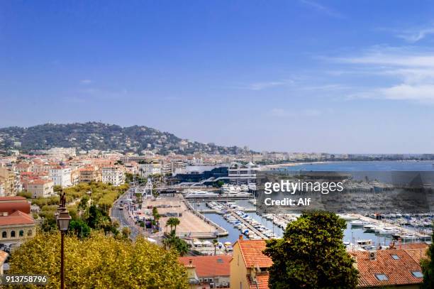 overview of cannes from the hill of the suquet district, provence-alpes-cote d'azur, france - fortress festival 2017 stockfoto's en -beelden