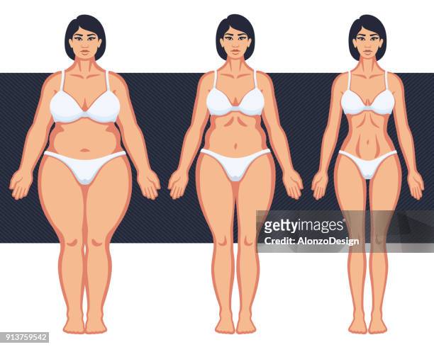 woman before and after diet - before and after weight loss stock illustrations