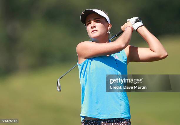 Amateur golfer Alexis Thompson hits her tee shot on the second hole during third round play in the Navistar LPGA Classic at the Robert Trent Jones...