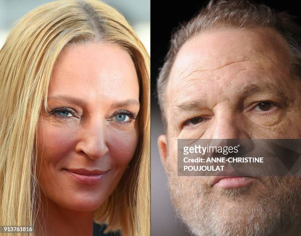 This combination of file photos created on February 3, 2018 shows US actress and President of the Un Certain Regard jury Uma Thurman arriving on May...